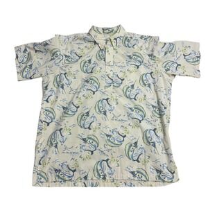 Reyn Spooner Hawaiian Shirt Marlin Fish Print Button Up Casual XL‎